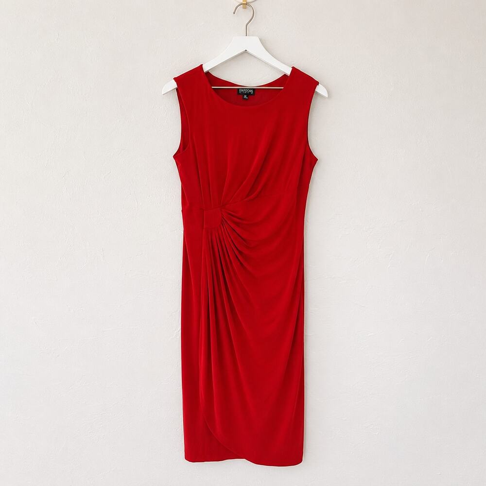 Classic Red Ruched Waist En Focus Studio Stretch Sheath Dress Size 10
